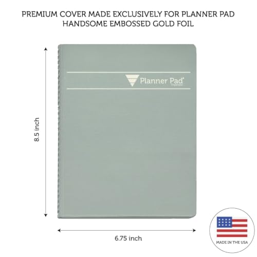 Planner Pad Spiral Bound October 2026 – September 2027 6 3/4" x 8 1/2" Medium 3-Tier Funnel Down 12 Month Organizer, Greenish Grey Cover/Soft Green Ink