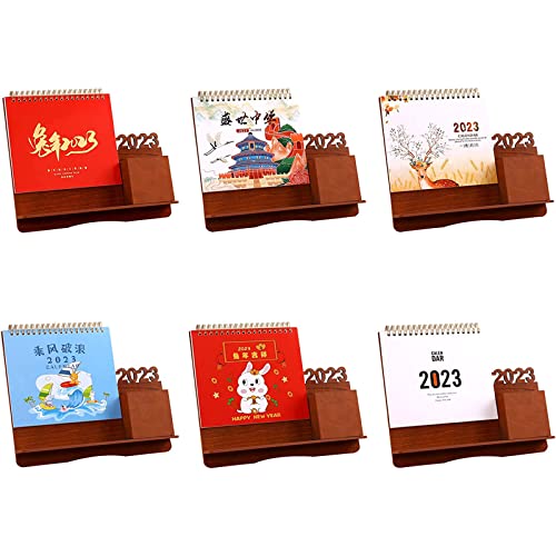 OLOTU Calendar Creative Calendar, Standing Flip Desktop Calendar with Wooden Base, Pen Holder Set, Phone Holder, Desk Calendar 2023 Portable