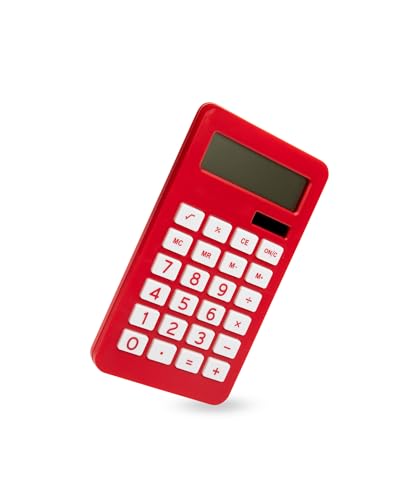 JAM PAPER Desktop Calculator - 10 Digit LCD Display - 3 3/4 x 6 3/4 Inches - Red - Bulk 10/Pack