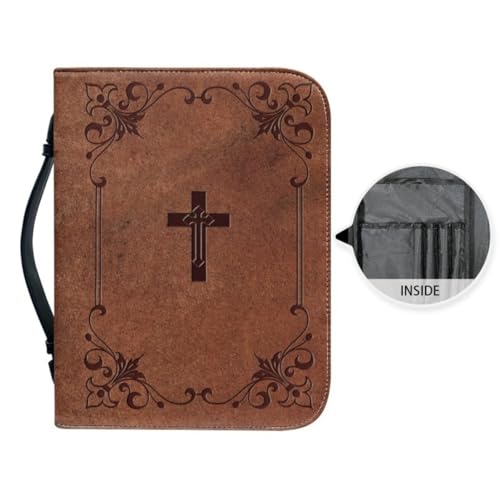 Women's Bible Cover-Premium PU Leather Portable Case with Handle Zippered Pocket, Standard Size and Bible Accessories, for Church/Devotion/Study-Ideal Christian Gift(E,12in)
