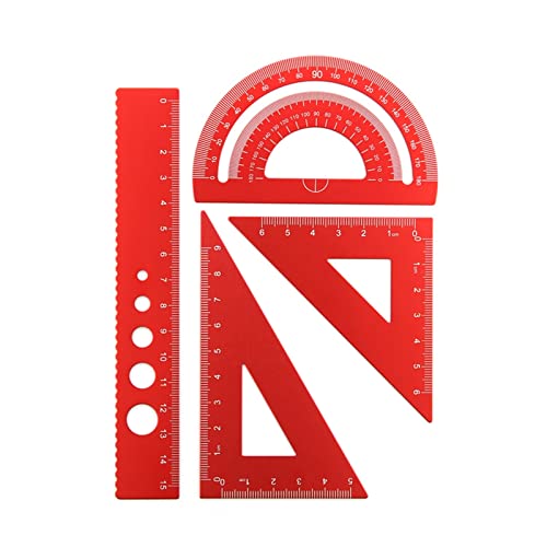 Angle Protractor,4 in 1 Metal Ruler Aluminum Alloy Angle Ruler Protractor Triangle Multifunctional Measuring Tools Set Square Goniometer