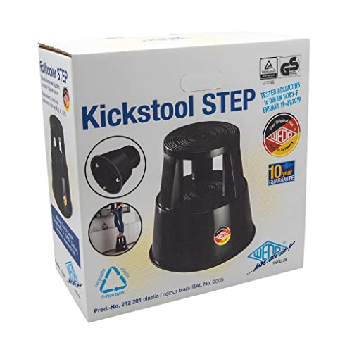 Wedo Step Rolling Stool Made of Plastic, Shatterproof, Rolling Step Stool, TÜV-Approved, Made in Germany, Height 43 cm, Load Capacity 150 kg, Black
