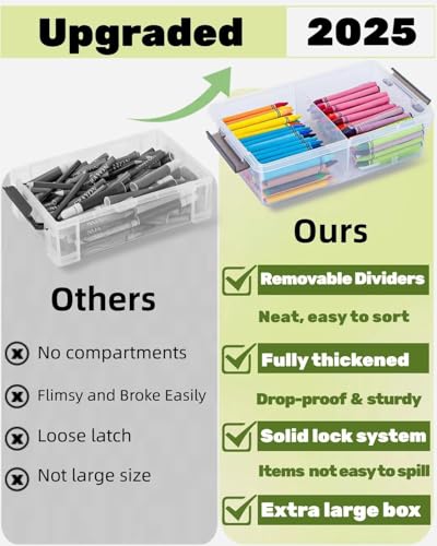 GEOPHIA 12 Pack Extra Large Pencil Box with Removable Divider, Thickened Pencil Case Bulk, Clear Crayon Marker Organizer Stackable Plastic Small Storage Containers for Pen Craft School Supplies(Grey)