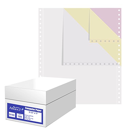 Alliance Continuous Carbonless Computer Paper 9.5 x 11, Blank Left and Right Perforated, 15 lb, 3-Part White/Canary/Pink (1,200 Sheets) - Made In The USA