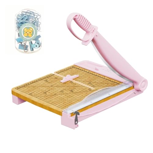 12 Inch Heavy Duty Paper Cutter, Wood Guillotine Paper Cutter & Paper Trimmer, 25-30 Sheets Capacity Paper Cutting Board for Classroom, Crafting, Cardstock Pink
