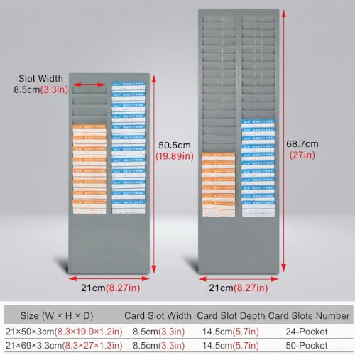 Time Cards Rack with 50-Pocket, Wall Mounted Time Card Holder
