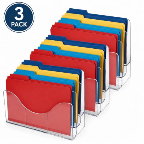 Azar Displays 250099-3PK Three Tier File and Brochure Desktop Wall Organizer Holder with Dividers brochure display stand acrylic file holder, Clear , 3-Pack