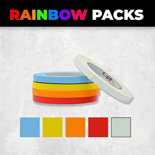 WOD CFTC6 Console Artist Tape Made in USA Rainbow, 1.5 inch x 60 yds. Set of 5 Rolls - Flatback Paper Marking/Labeling Tape Residue Free, for Watercolor Paper to Prevent Tearing
