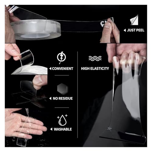 WANGXCQ 50mm Width Tape 1-5M Reusable No Trace Ultra-Strong Wall Strip Clear Double-Sided Adhesive Mounting(3m)