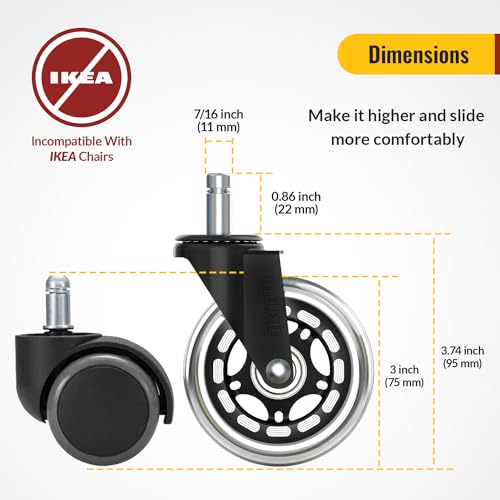 HOLKIE Office Chair Wheels Universal Fit Roller Blade Casters 10 Pack