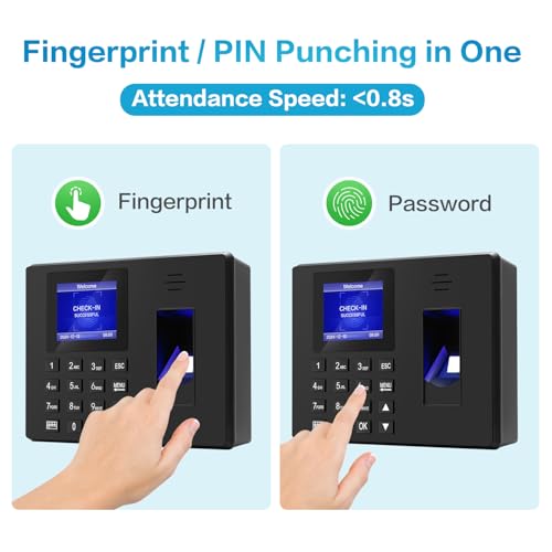 KAZNTCC Time Clocks, Fingerprint Time Clock for Employees Small Businesses, Build-in Reports Edit Missing Punch Time ClockMachine with 0 Monthly Fee, 0 Software Fee