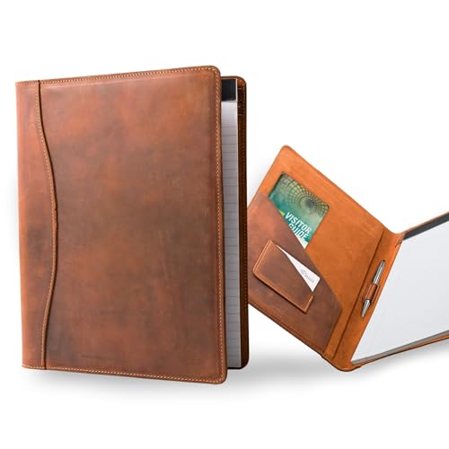 PEGAI Handmade 100% Leather Padfolio, Legal Pad Organizer for Business School Office Conference, Heavy Duty Full Grain Cow Hide Resume Interview Folio, Amazing Gift Idea | Marshall (Mahogany Brown)