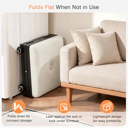 VECELO Foot Rest Under Desk at Work, Height Adjustable Rolling Foot Stool Set of 2 with Wheels, Cushioned Seat for Living Room, Bedroom, Home Office, Beige