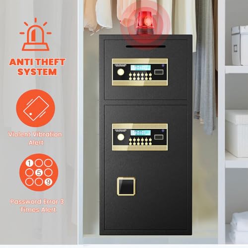 HOYOC 7 Cu Ft Safe Box, Extra Large Double-Door Coin-operated Safe with Fireproof and Waterproof Bag and Hidden Code Function with Spare Keys and Alarm System for Home,Office and Hotel