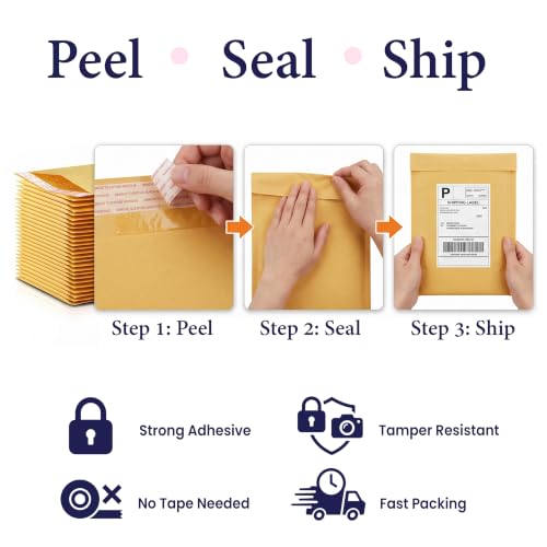 Pacron Self-Seal Kraft Bubble Mailers 10.5x16, 100-Pack Padded Envelopes