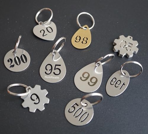 NumRealm Number Tags with Rings, 25mm 304 Stainless Steel Numbered Key ID Tags, Metal Numbers - 1 to 200