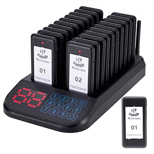 YYCALLING Restaurant Pager System,Social Distancing Buzzer 20 Pagers(Black)