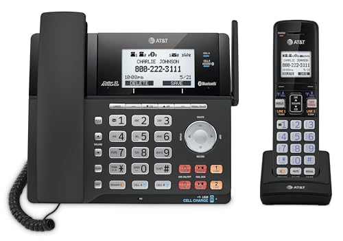 AT&T TL86123 2-Line Corded/Cordless Phone with Answering System, DECT 6.0 Digital Technology, Caller ID/Call Waiting, Intercom, Call Transfer and Remote Access (2 User System)