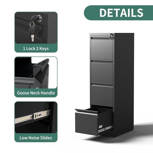 FLIXELIO 4 Drawer File Cabinet with Lock,Metal File Cabinet for Home Office
