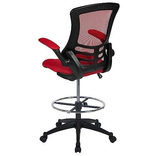 EMMA + OLIVER Mid-Back Red Mesh Drafting Chair