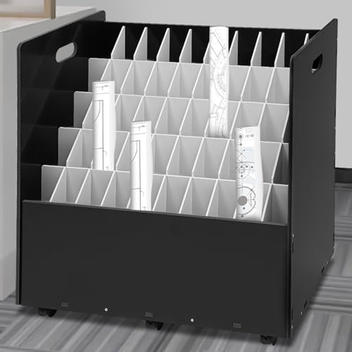 Blue Print Storage Organizer 50 Slots Mobile Blueprint Storage Cabinet Blueprint Cabinet with Wheels, Construction Plan Holder for Office, School