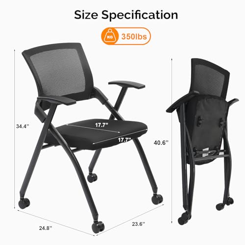 1 Pack Office Guest Reception Chairs,Ergonomic Folding Mesh Office Desk Chair,Stackable & Foldable Conference Room Chairs,Mesh Comfy Desk Chair with Wheels,for Home, Office, Training Room (Black)