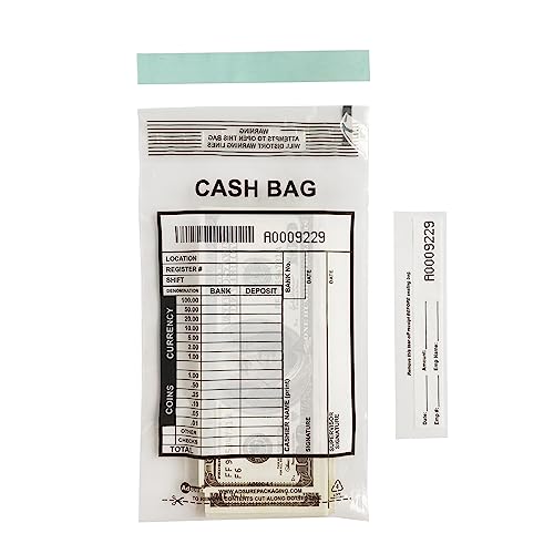 ADSURE Clear Plastic Small Bank Deposit Bags For Cash | Pack of 1000 | 5"x9"|Tamper Evident Bags | Write-On Panel and Tear-Off Receipt | Ideal for Cash Handling