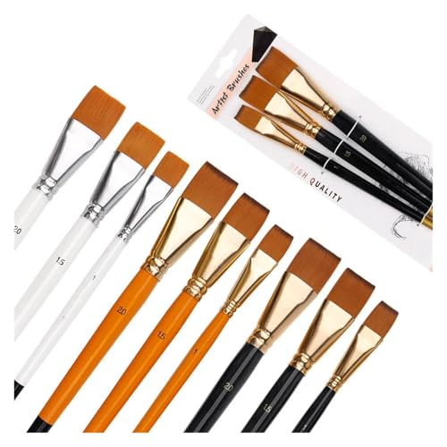 BoBoHui New Oil Painting Brush 3pcs Big Flat Head 3color Short Rod Set Nylon Hair Painting Watercolor Brush Student Acrylic Art Supplies(Orange)