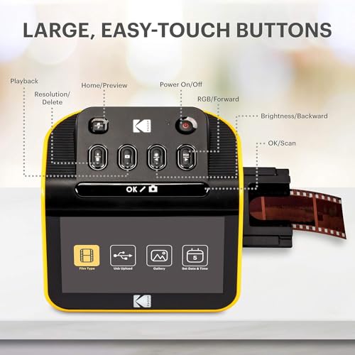 Kodak Slide N Scan Digital Film Scanner 5"" Screen - Negative Film and Slide Digitzer, Convert Color & B&W Negatives & 35mm, 126mm, 110 mm Film to 22MP JPEGs with 64GB SD Card & Card Reader, Black