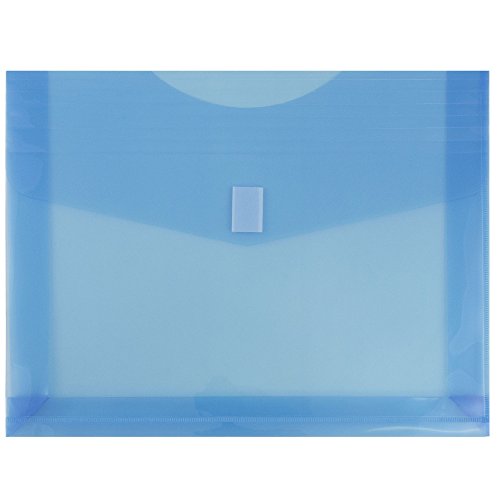 JAM Paper Plastic Envelopes with Hook & Loop Closure - 2" Expansion - Letter Booklet - 9 3/4" x 13" - Blue - 12/Pack