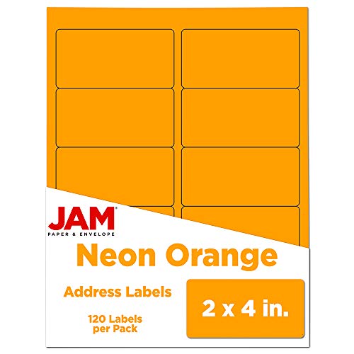 JAM PAPER Shipping Address Labels - Standard Mailing - 2 x 4 - Neon Fluorescent Orange - 20 Packs of 120