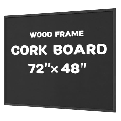 INNOVART Extra Large Cork Bulletin Board 72"X48" with Black Wood Frame
