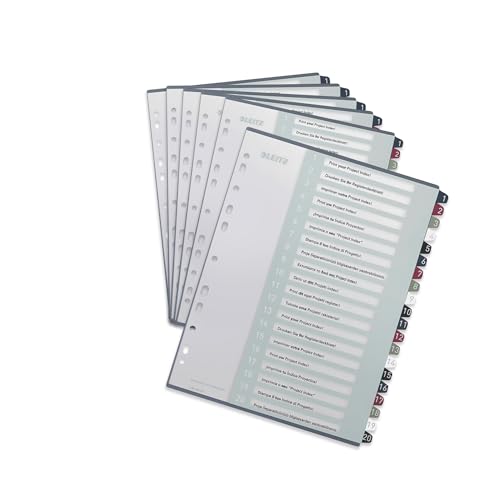 Leitz 1-20 Index, A4, PC Printable, Heavy Duty Plastic, Extra Wide, 12390000 - Multi-Colour