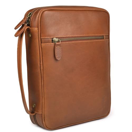 LEATHER VILLAGE Large Leather Bible Cover with Carry Handle & Zipper