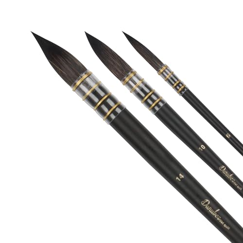 Creative Mark Danube Professional Watercolor Quill Brushes Set of 3 - #6, #10, #14 - Kazan Squirrel and Synthetic Hair Watercolor Brushes for Painting
