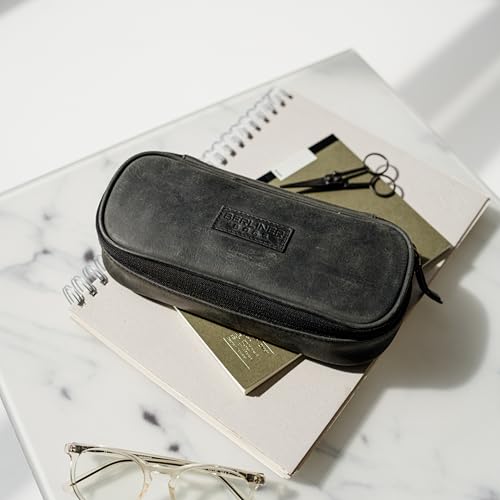 BERLINER BAGS Full Grain Leather Pencil Case Felix For Men Women, Dark Grey
