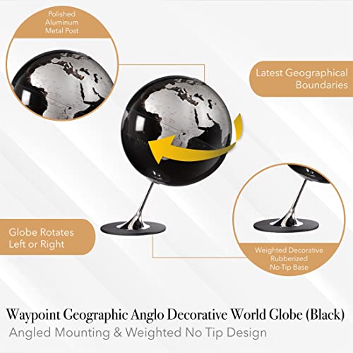 Waypoint Geographic Anglo Globe, 10” Designer Series Minimalist Decorative World Globe, Angle-Mounted, For Home and Office Decor, Black