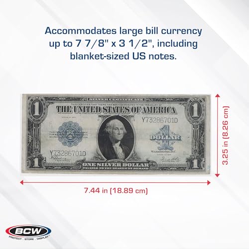 BCW Large Bill Currency Sleeves - 300-Pack | Acid-Free, Archival Safe Polypropylene Sleeves for Collectible Currency | Clear Money Protectors for Storage and Display | Large US Currency Holders