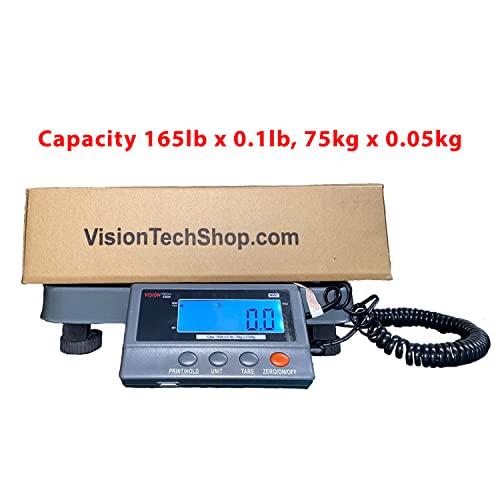 VisionTechShop MVS1 Heavy Duty Shipping Postal Scale, Lb/Kg Switchable, Capacity 165lb x 0.1lb / 75kg x 0.05kg Readability, Battery Operated, Power Adapter Included, Portable Scale for Warehouse