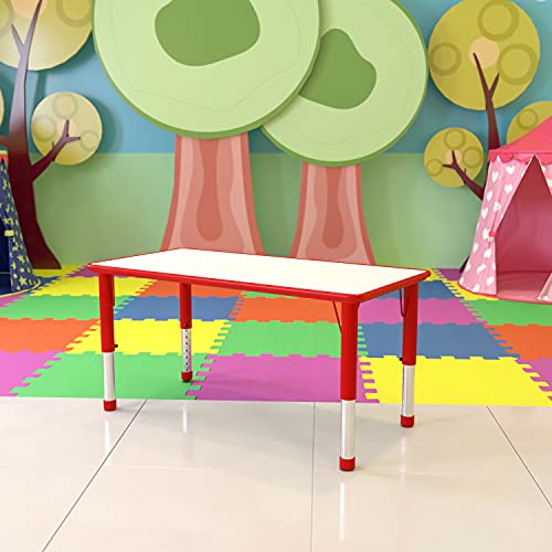 BizChair 23.625x47.25 Red Plastic Height Adjustable Activity Table