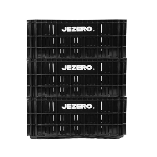 JEZERO Black 3-Pack Harvest Storage Crate – Stackable Plastic Tote Box for Fruit & Vegetables, Kitchen, Pantry, Closet, Car & Outdoor Use | Open Utility Bin, 20" x 12" x8"