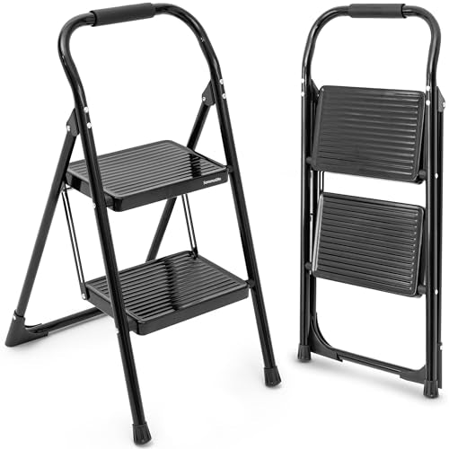 SereneLife 2-Step Ladder, Folding Step Stool for Adults