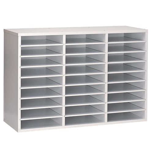 AdirOffice Classroom Mailbox - Wooden Literature Organizer, Construction Paper Storage Organizer, Mail Sorter with Slots, Office Mailboxes with Removable Shelf (27 Slot, White)