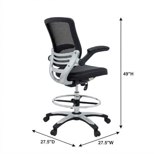 Furnifact Black Drafting Chair, Adjustable Armrest, Ergonomic Backrest, Durable Base, Modern Office and Studio Stool
