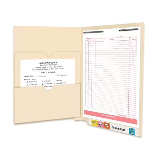 Pocket File Folders, Doctor Stuff, Reinforced End Tab Folder with Double Pocket on Inside, Two Fasteners in Position 1 & 3, 11 pt Manila Stock, Box of 50