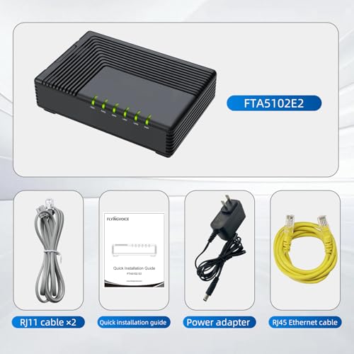 FLYINGVOICE FTA5102E2 Analog Telephone Adapter, 2 FXS Ports, 2 SIP Lines, 2 LAN Ports, 3-Way Conference, Supports FAX Over IP via T.38, T.30 FAX with G.711, ATA for SMEs, Hotel, Office, Call Center