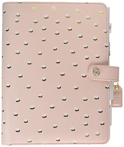 A5 PU Leather Notebook Binder Cover Kit by Webster's Pages, Refillable 6 Ring Planner with Inserts, Small Business or Budget Organizer - Blush Dot 1.5 Inch Gold Rings, 7.5 X 10"