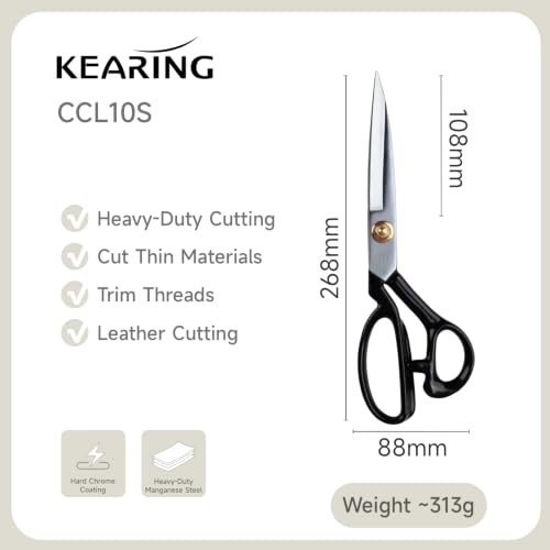 KEARING 10 Inch Heavy Duty Fabric Scissors for Cutting - 0.6 lb Left-Handed