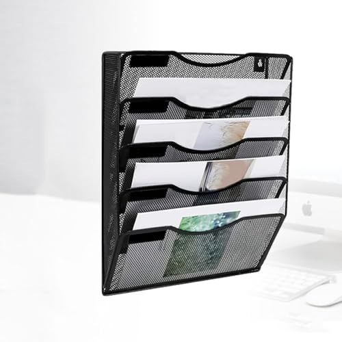 Hanging Wall File Holder Organizer Metal Wall Mount File Folders Holder Magazine Rack, A4 Paper Clipboard Storage Organization Magazine Rack,for Home School Office Organization and Storage(Silver,5-ti
