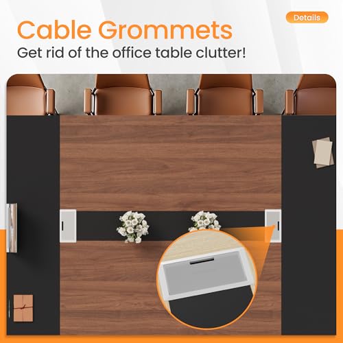 Furmax 8FT Conference Table, 94.48” Meeting Seminar Table with Cable Grommets, Boardroom Table Workstation for Meeting Room, Office Conference (Black & Walnut)